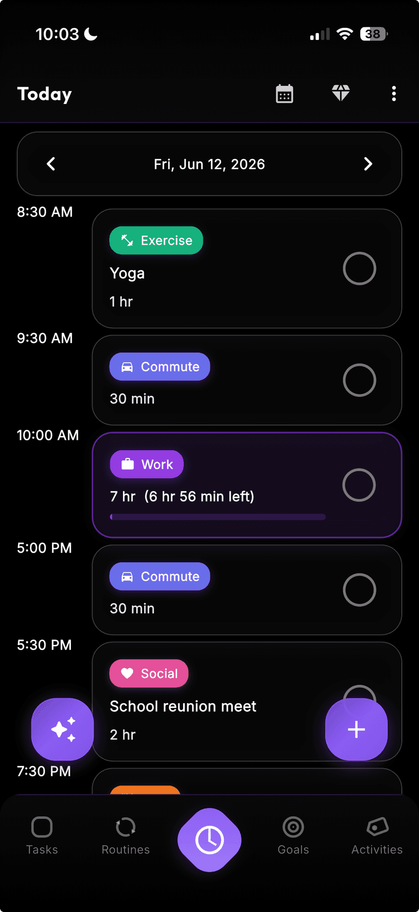 KroNav App — Timeline view showing your beautifully orchestrated day
